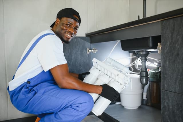 Artisan partenaire intervenant sur une installation de plomberie